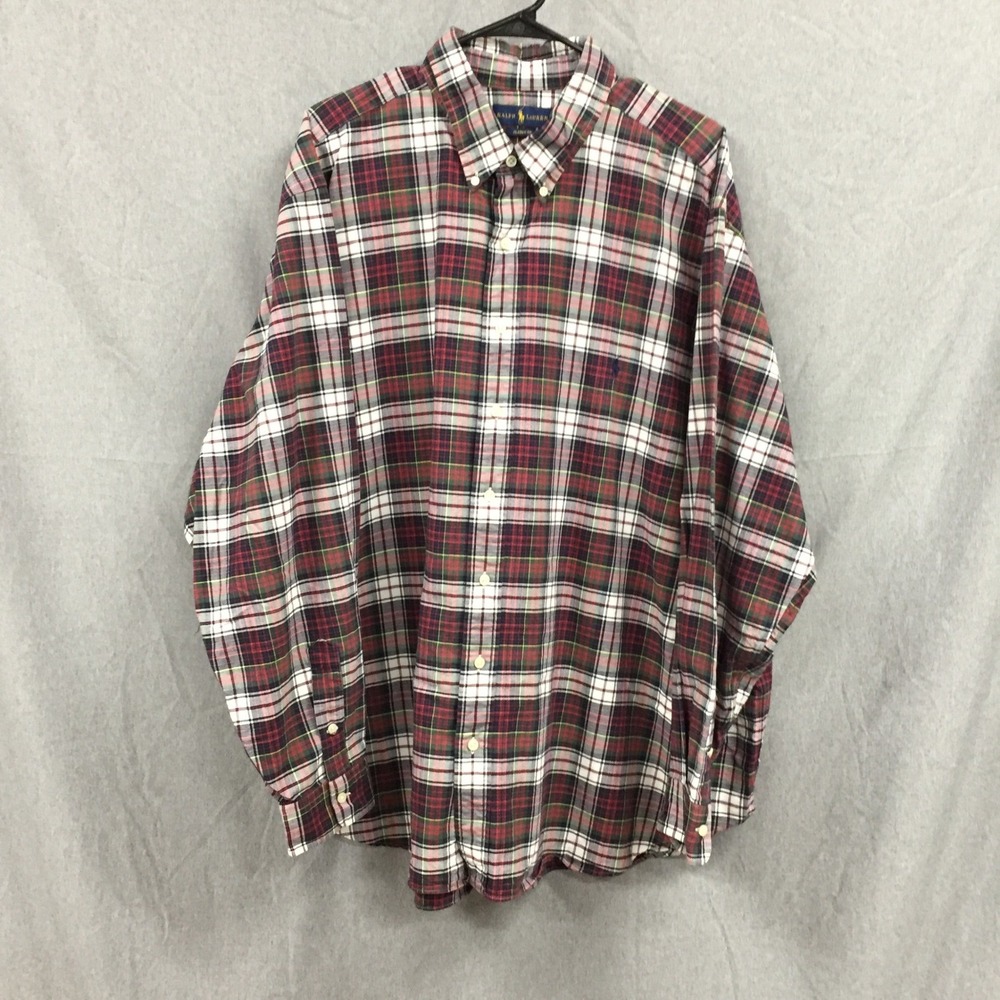 Polo Ralph Lauren Mens 3XB Blue/White/Red Long Sleeve Button Down Cotton Shirt